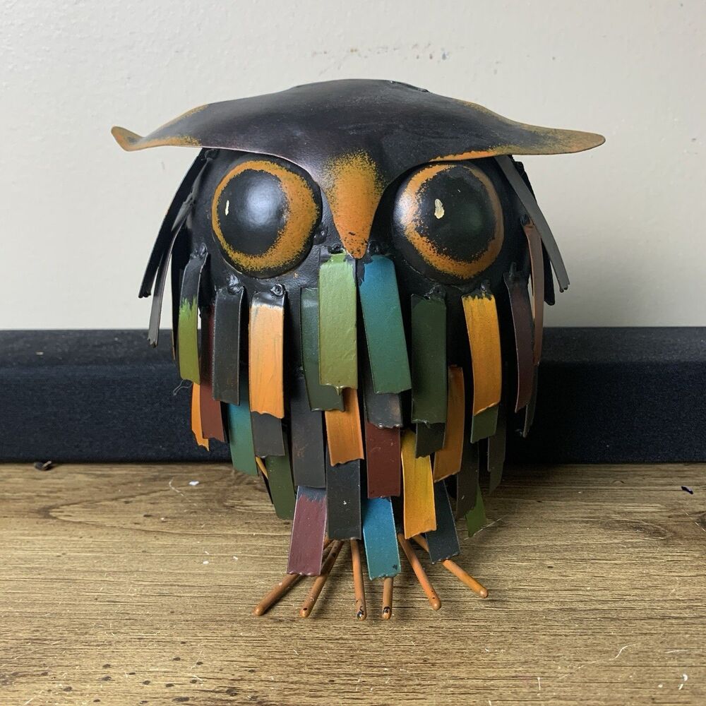 Spiky Woodland Rustic Owl Metal Figurine Unique Sculpture Home Decor